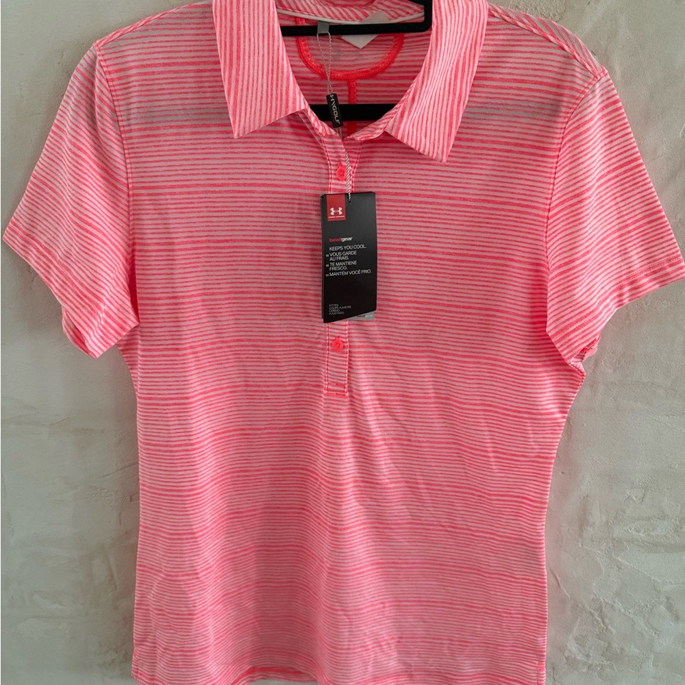 Under Armour Pink Striped Button Down Polo